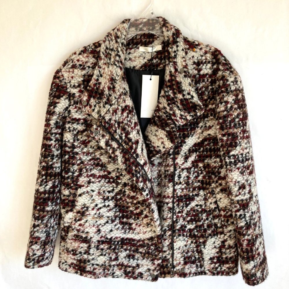 See U Soon Anthropology Wool Blend Nubby Jacket S Asymmetrical Zipper Hi Collar